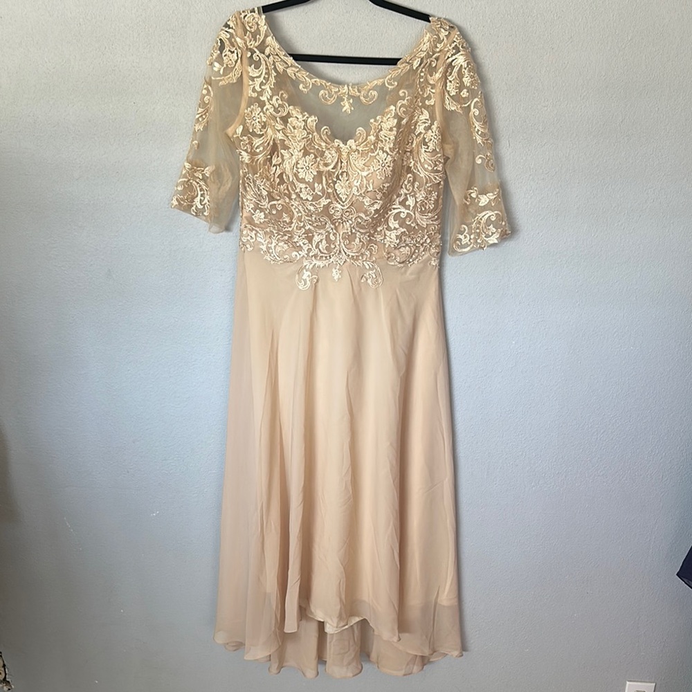 Elegant Lace Appliqué Cream Evening Dress- NWOT